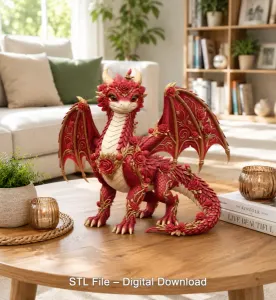 Crimson Rose Dragon STL File for 3D Print