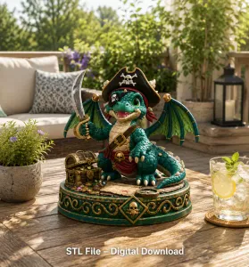 Cute Treasure Hunter Dragon STL File for 3D Printing