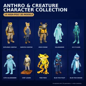 Anthro & Creature Character Collection – Kitbash + High-Poly 3D