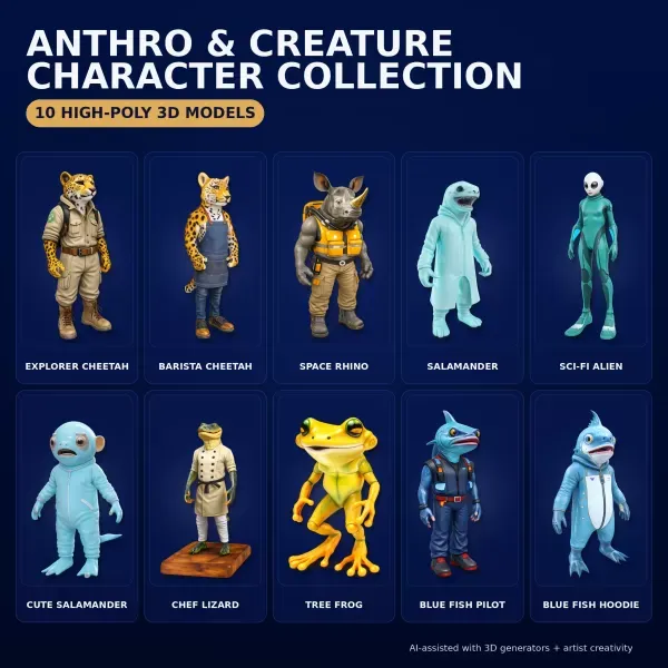 Anthro & Creature Character Collection – Kitbash + High-Poly 3D