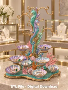 Seahorse Coral Shell Bowl Organizer STL File for 3D Print