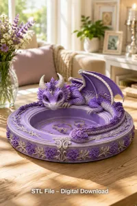 Amethyst Floral Dragon Bowl STL file for 3D Print