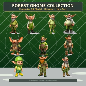 Forest Gnome Character Collection Kitbash High-Poly 3D Model