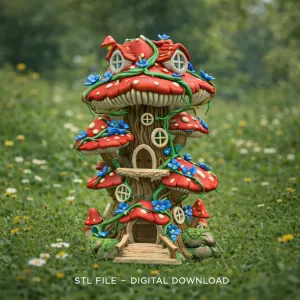 Enchanted Mushroom Village Tower STL File 3D Printable