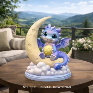 Moon Baby Dragon STL File 3D Printable Fantasy Dragon Figurine