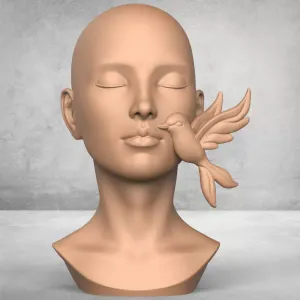 Woman Face With Bird Sculpture