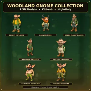 Woodland Gnome Character Collection – High-Poly Kitbash 3D Model