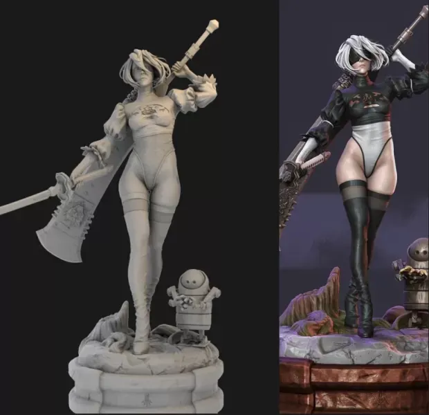 Nier Automata 2B Action Figure - 3D Printed Model — Image 2 of 5