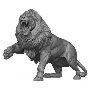3D Printable Lion Attack Pose Statue