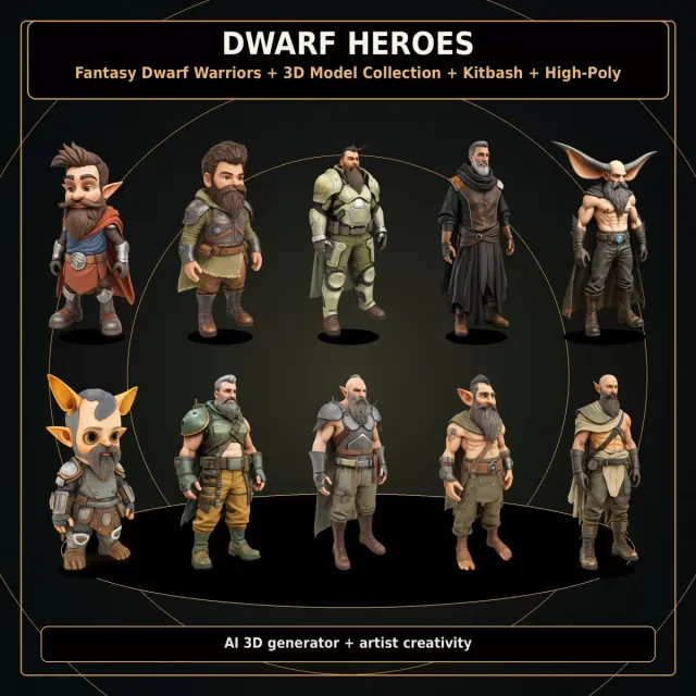 Dwarf Heroes Fantasy Warrior Kitbash Pack – High-Poly 10 Char — Фото 22 из 22