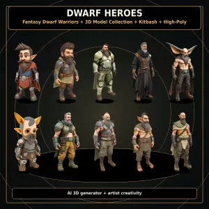 Dwarf Heroes Fantasy Warrior Kitbash Pack – High-Poly 10 Char