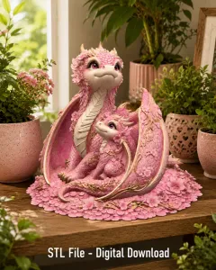 Cherry Blossom Dragon Family STL File for 3D Print