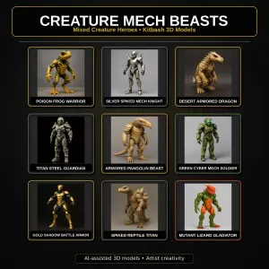 Creature Mech Beasts Kitbash High-Poly 3D Model Pack