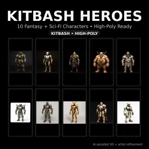 Kitbash Heroes — Fantasy + Sci-Fi High-Poly Character Pack