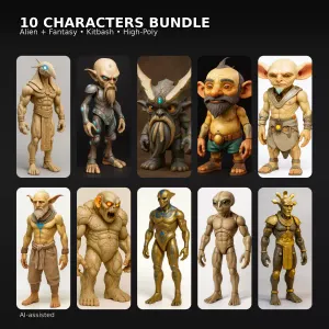 Alien & Fantasy Character Pack (10) — High-Poly Kitbash Bundle