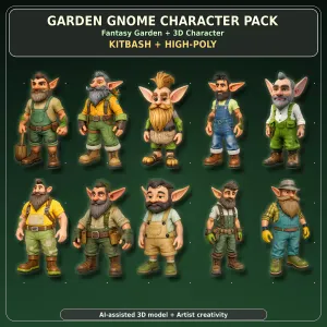 Garden Gnome Character Pack – Fantasy Garden Worker Kitbash