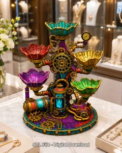 Steampunk Lotus Jewelry Organizer STL File for 3D Print