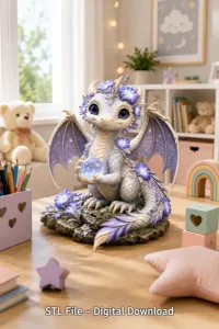 Cute Moonlight Dragon with Crystal Orb STL File for 3D Print