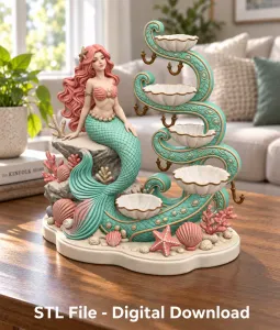 Mermaid Shell Jewelry Organizer STL File for 3D Print
