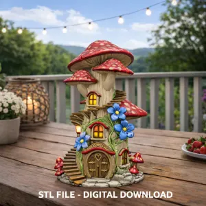 Enchanted Mushroom Tower STL File 3D Printable Fantasy Fairy Hou