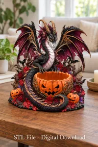 Gothic Halloween Dragon Pumpkin Bowl STL File for 3D Print