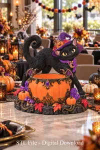 Halloween Witch Cat Pumpkin Bowl STL File for 3D Print