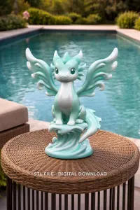 Water Dragon – STL File 3D Printable Fantasy Dragon Figurine