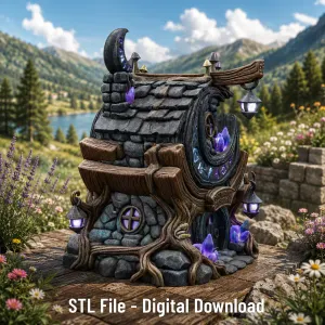 Moonlit Mystic Cottage STL File for 3D Print
