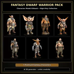 Fantasy Dwarf Warrior Pack – Fantasy Character Model Kitbash