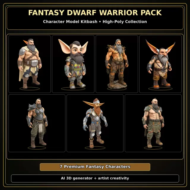 Fantasy Dwarf Warrior Pack – Fantasy Character Model Kitbash — Image 16 of 16