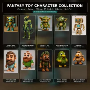 Fantasy Toy Character Collection Kitbash High-Poly 3D Model Set