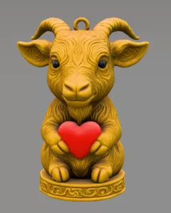 Horned Goat / Ibex Pendant — Heart Holding Figurine - STL file