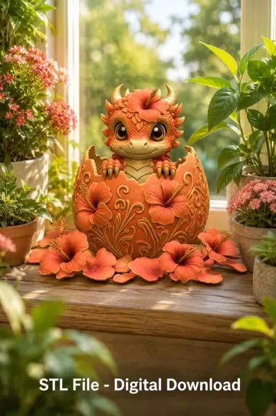 Hibiscus Hatchling Dragon STL File for 3D Print — Фото 5 из 17