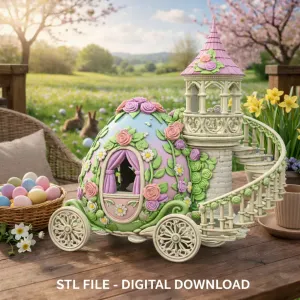 Floral Fantasy Egg Tower Carriage – STL File 3D Printable