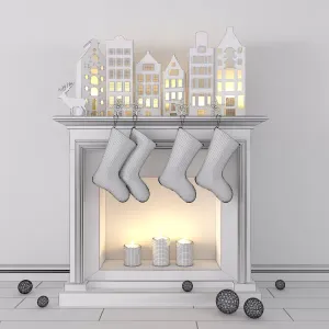 Christmas decoration with candles and fireplace