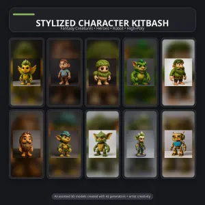 Whimsical Creature & Character Kitbash Collection – High-Poly 3D