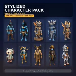 Stylized Mythic Character Pack – Kitbash High-Poly Collection