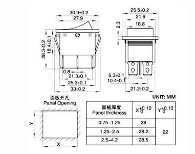 KCD4 rocker switch 30x25mm panel opening 28x22 — Image 5 of 6