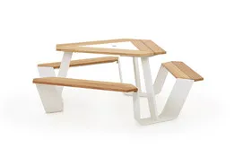 Outdoor triangle table with integrated benches