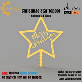 KhanCAD Christmas Star Merry Christmas Topper DXF | SVG Laser Cut File | CNC Router