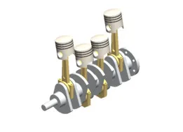 4-Cylinder Inline Engine with Crankshaft and Pistons