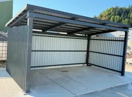 Steel Canopy with Three Walls and Trapezoidal Roof
