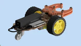 Simple two-wheel drive robotic machine with gear grabber.