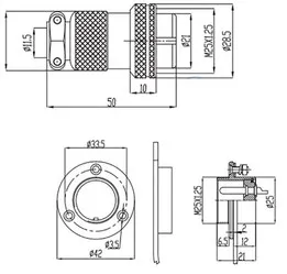 Connector metal round GX25 M25 mini XLR for 3 contacts with a flange