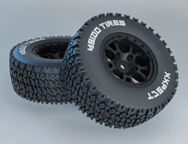 RC Short Course Tire + Rim (1:10 Scale, Off-road, 12mm Hex)
