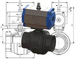 Pneumatic Two-pieces in Spheroidal Graphite Cast Iron Ball Valve with Thread Connections (Válvula de Bola Neumática de dos piezas en Fundición de Grafito esferoidal con conexiones roscadas