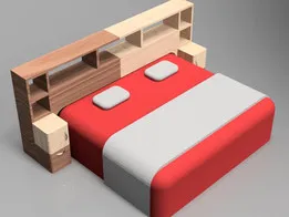 Bed with Head Unit and Side Units (Mahogany and Maple Wood Finish)