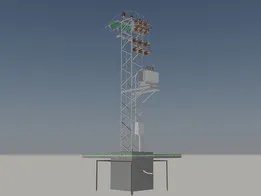 Medium voltage overhead power line feeded tower transformer station