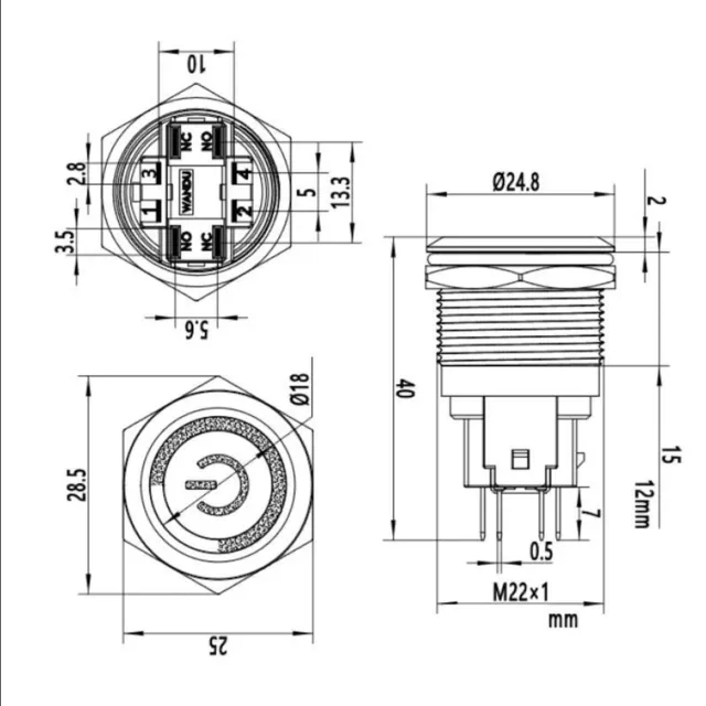 Metal Push button Switch with ring LED 22mm — Фото 2 из 3