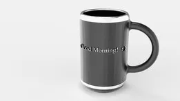 Metal coffee mug with the inscription "Good morning"